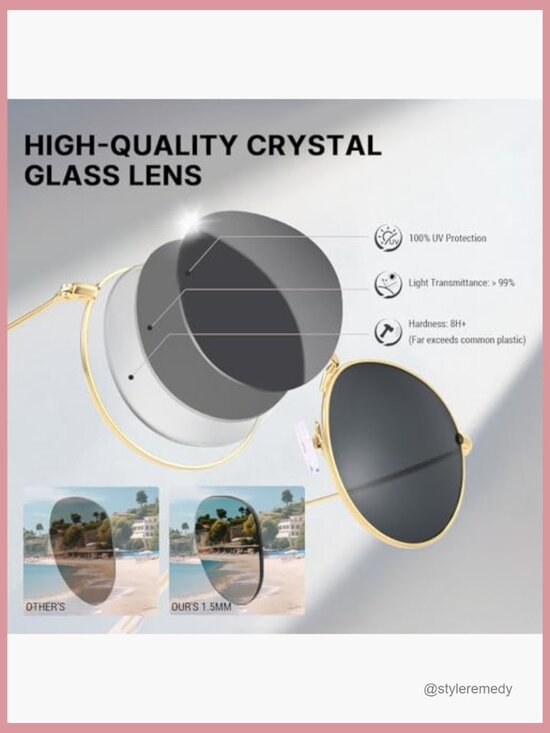 Metal Frame Round Sunglasses with Glass Lens UV Protection Retro Style main image 5